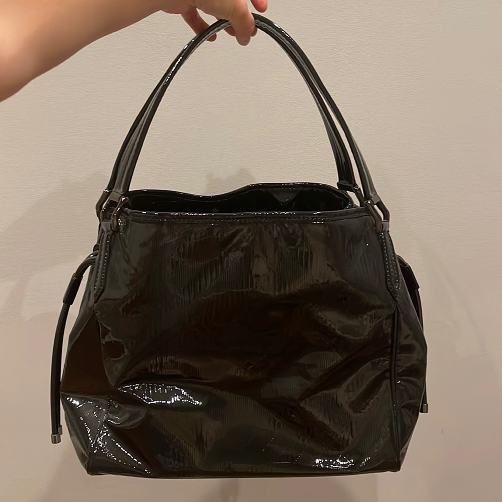 Burberry Black Check Embossed Patent Leather Canterbury Tote Bag Large